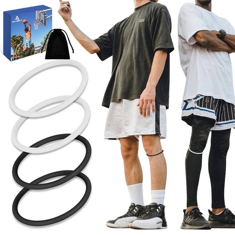 Aolabela 4PCS Patellar Tendon Knee Strap Knee Band for Knee Pain Relief Patella Band for Basketball Running Sports Breathable Patellar Tendon Support Strap (Black + White) - Image 1